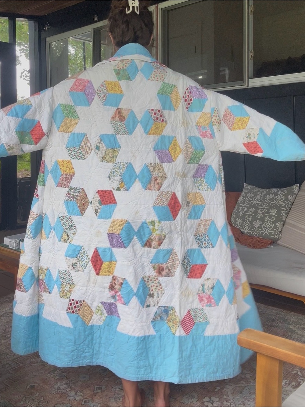 Vintage Quilt Duster star Quilted Coat jacket handmade quilt